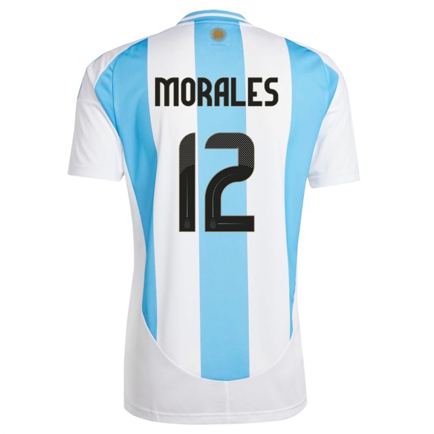 Enfant Maillot Argentine Lautaro Morales #12 Blanc Bleu Tenues Domicile 24-26 T-Shirt Suisse