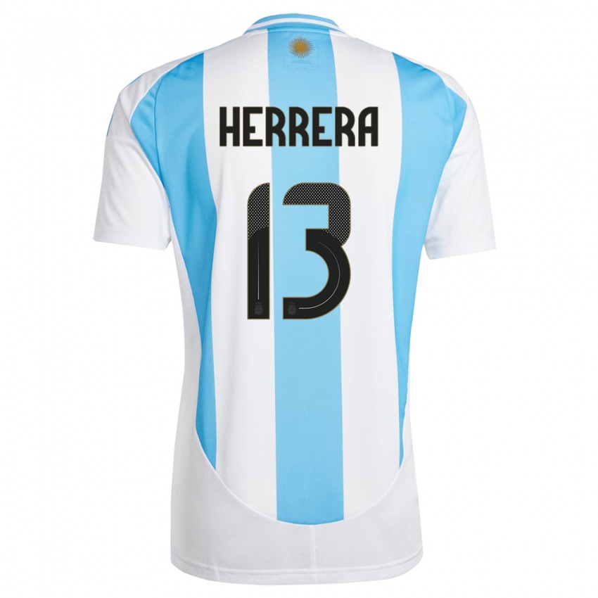 Enfant Maillot Argentine Marcelo Herrera #13 Blanc Bleu Tenues Domicile 24-26 T-Shirt Suisse