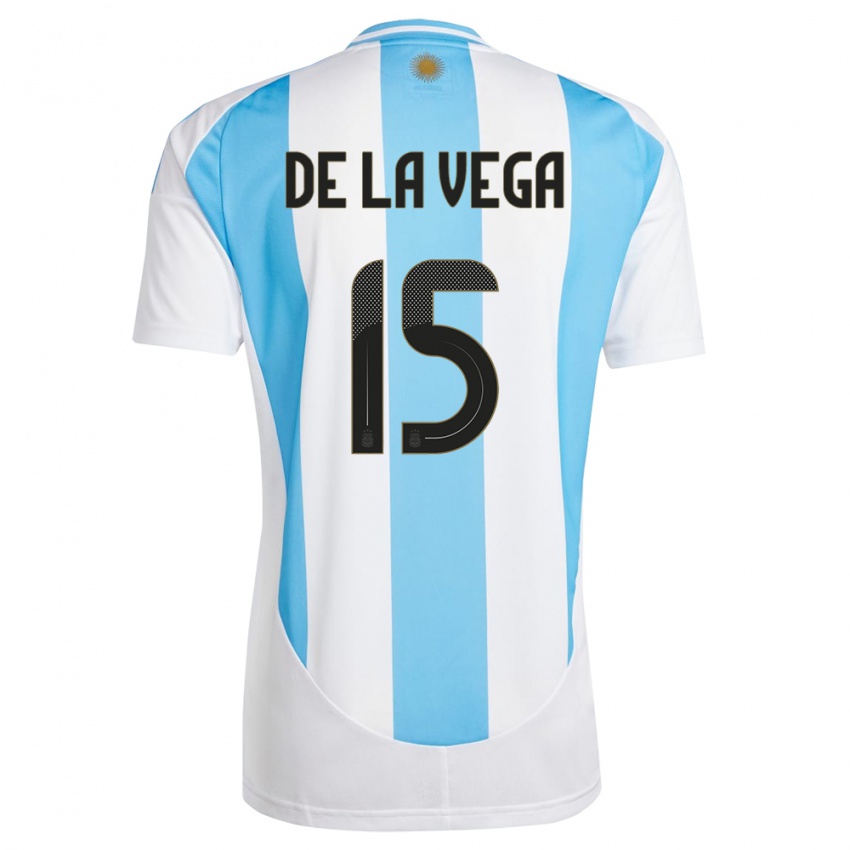 Enfant Maillot Argentine Pedro De La Vega #15 Blanc Bleu Tenues Domicile 24-26 T-Shirt Suisse