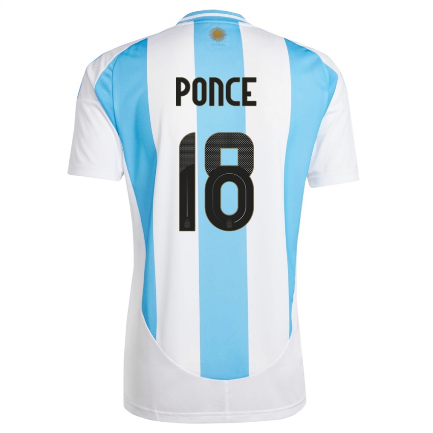 Enfant Maillot Argentine Ezequiel Ponce #18 Blanc Bleu Tenues Domicile 24-26 T-Shirt Suisse