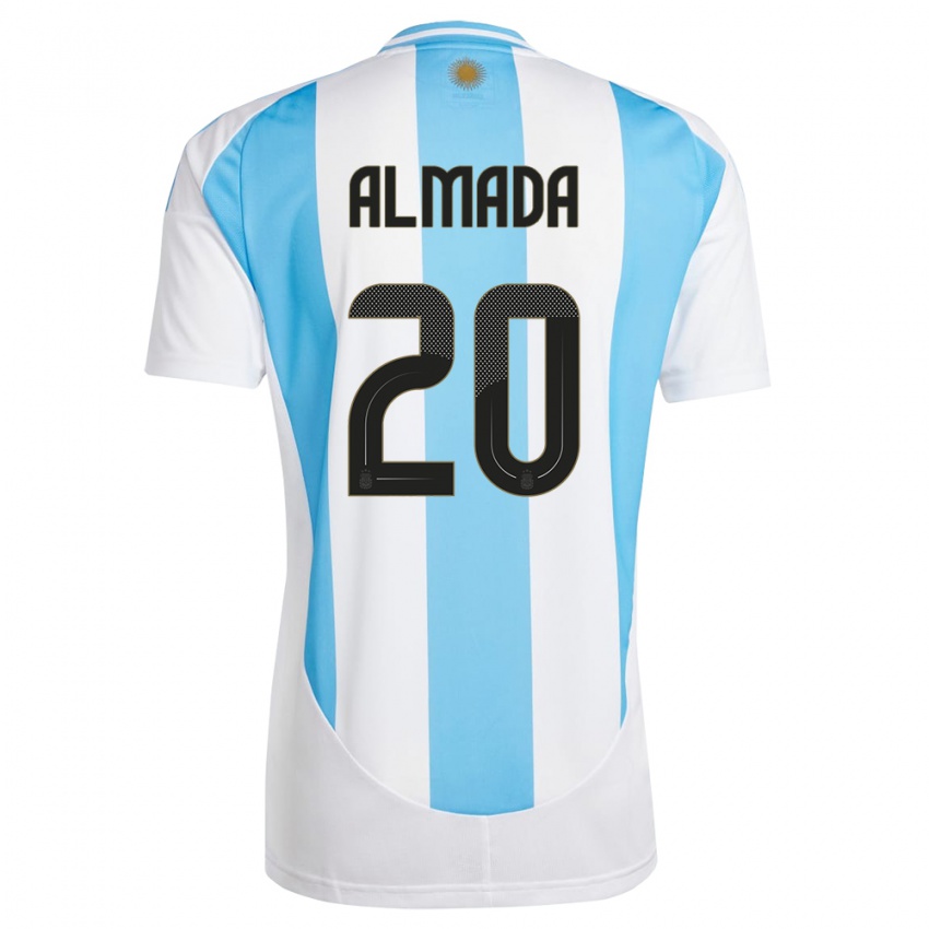 Kinder Argentinien Thiago Almada #20 Weiß Blau Heimtrikot Trikot 24-26 T-Shirt Schweiz