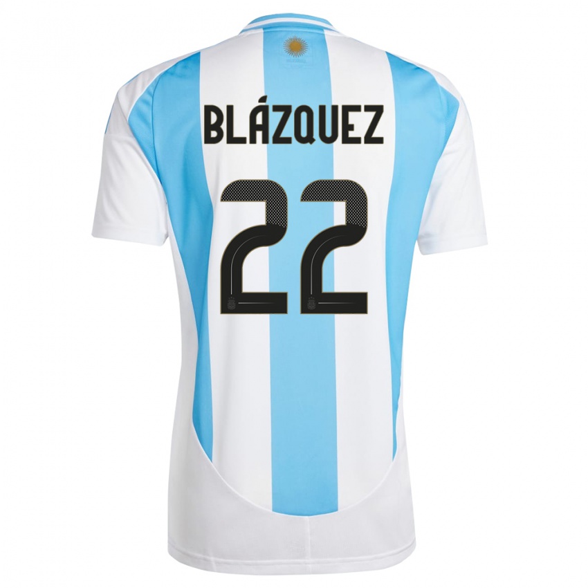 Enfant Maillot Argentine Joaquin Blazquez #22 Blanc Bleu Tenues Domicile 24-26 T-Shirt Suisse