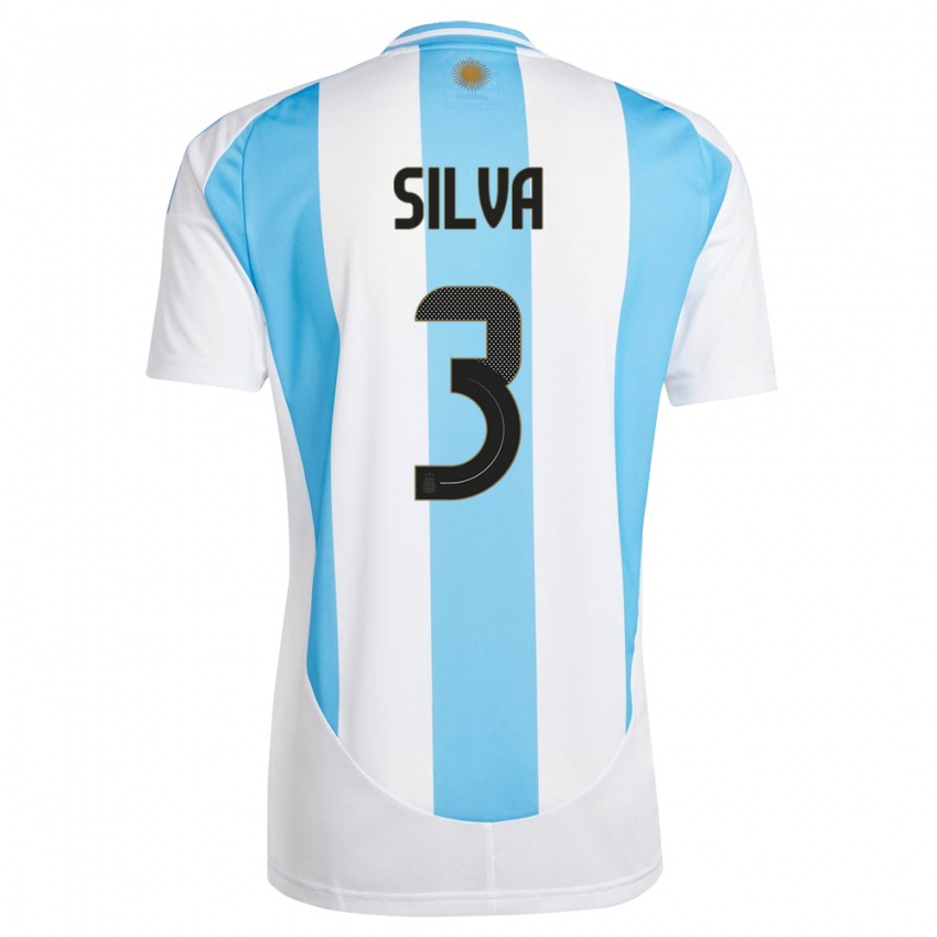Enfant Maillot Argentine Tomas Silva #3 Blanc Bleu Tenues Domicile 24-26 T-Shirt Suisse
