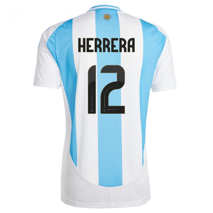 Enfant Maillot Argentine Franco Herrera #12 Blanc Bleu Tenues Domicile 24-26 T-Shirt Suisse
