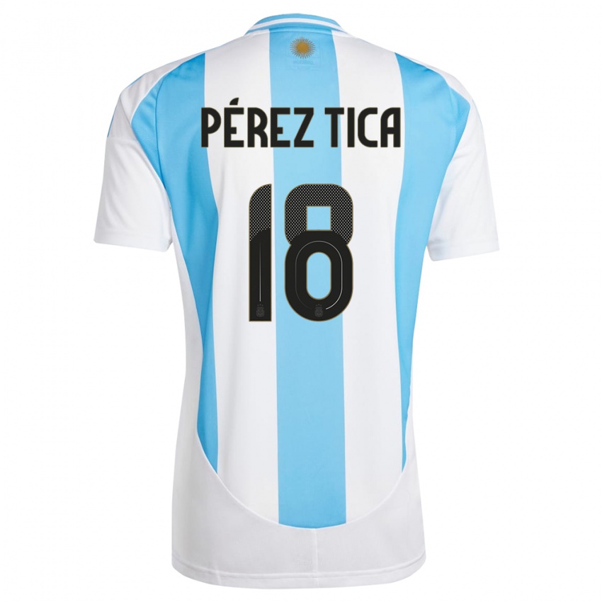 Enfant Maillot Argentine Jeremias Perez Tica #18 Blanc Bleu Tenues Domicile 24-26 T-Shirt Suisse