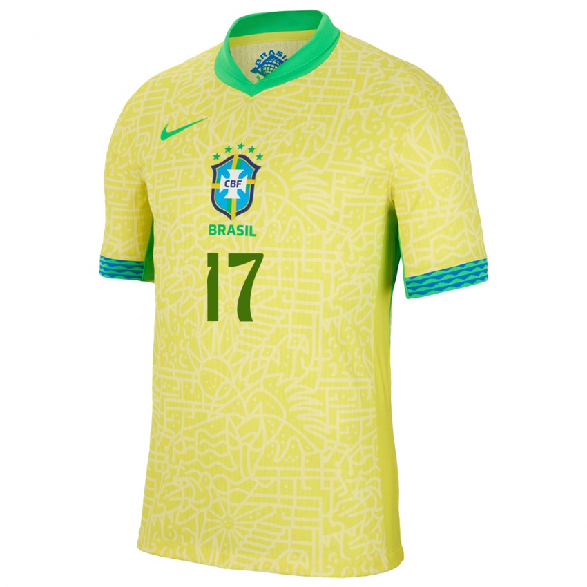 Enfant Maillot Brésil Juninho #17 Jaune Tenues Domicile 24-26 T-Shirt Suisse