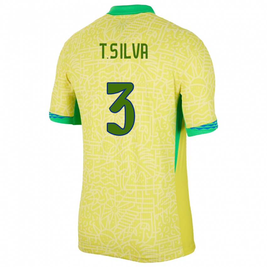 Enfant Maillot Brésil Thiago Silva #3 Jaune Tenues Domicile 24-26 T-Shirt Suisse