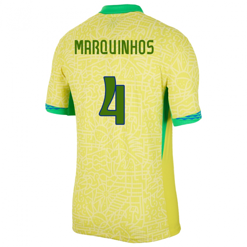 Kinder Brasilien Marquinhos #4 Gelb Heimtrikot Trikot 24-26 T-Shirt Schweiz
