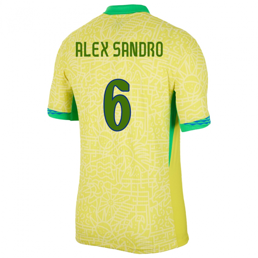 Enfant Maillot Brésil Alex Sandro #6 Jaune Tenues Domicile 24-26 T-Shirt Suisse