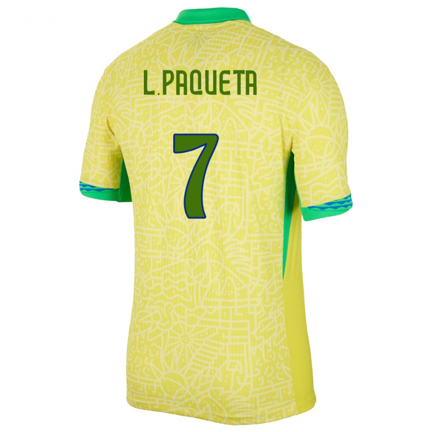 Kinder Brasilien Lucas Paqueta #7 Gelb Heimtrikot Trikot 24-26 T-Shirt Schweiz