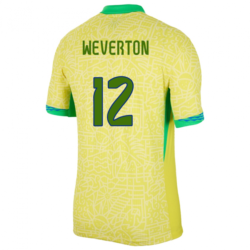 Enfant Maillot Brésil Weverton #12 Jaune Tenues Domicile 24-26 T-Shirt Suisse