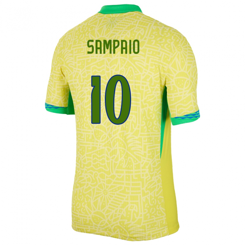 Kinder Brasilien Duda Sampaio #10 Gelb Heimtrikot Trikot 24-26 T-Shirt Schweiz