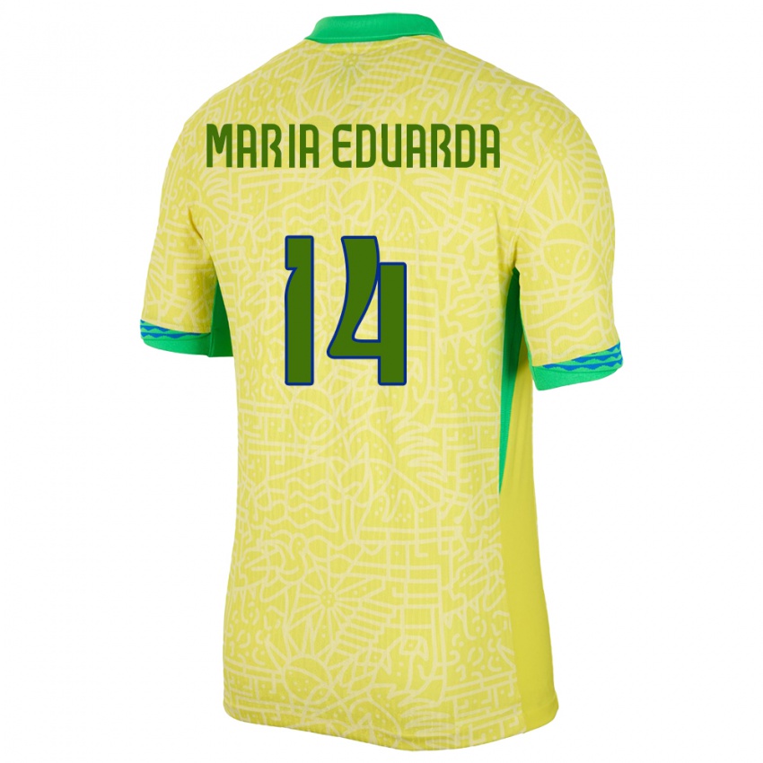 Enfant Maillot Brésil Maria Eduarda #14 Jaune Tenues Domicile 24-26 T-Shirt Suisse