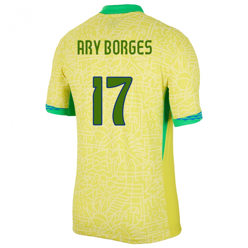 Enfant Maillot Brésil Ary Borges #17 Jaune Tenues Domicile 24-26 T-Shirt Suisse