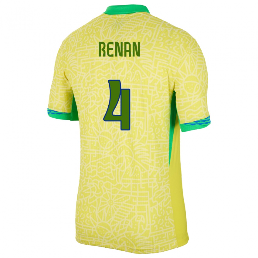 Enfant Maillot Brésil Robert Renan #4 Jaune Tenues Domicile 24-26 T-Shirt Suisse