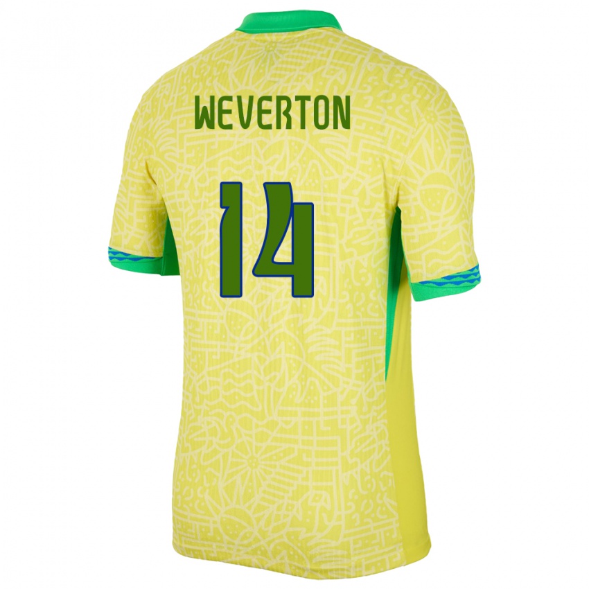 Enfant Maillot Brésil Weverton #14 Jaune Tenues Domicile 24-26 T-Shirt Suisse