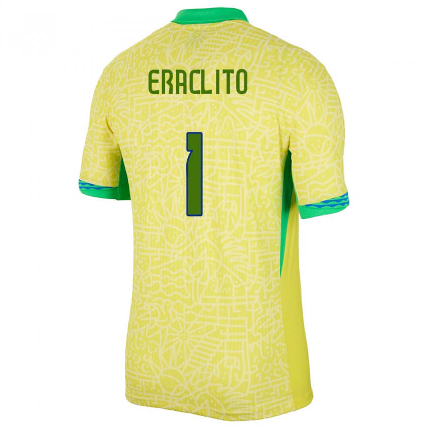 Enfant Maillot Brésil Marcelo Eraclito #1 Jaune Tenues Domicile 24-26 T-Shirt Suisse