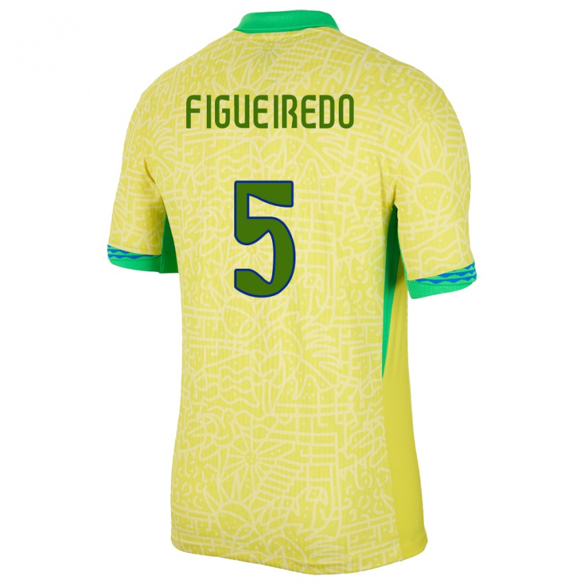 Enfant Maillot Brésil Vitor Figueiredo #5 Jaune Tenues Domicile 24-26 T-Shirt Suisse