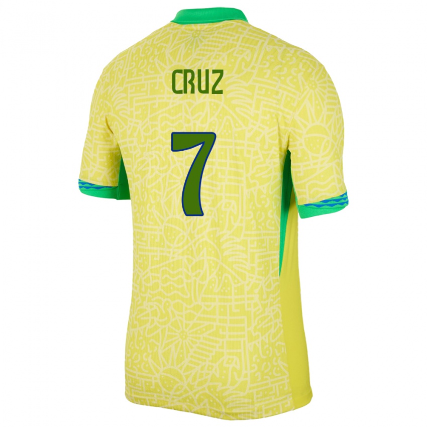 Enfant Maillot Brésil Joao Cruz #7 Jaune Tenues Domicile 24-26 T-Shirt Suisse