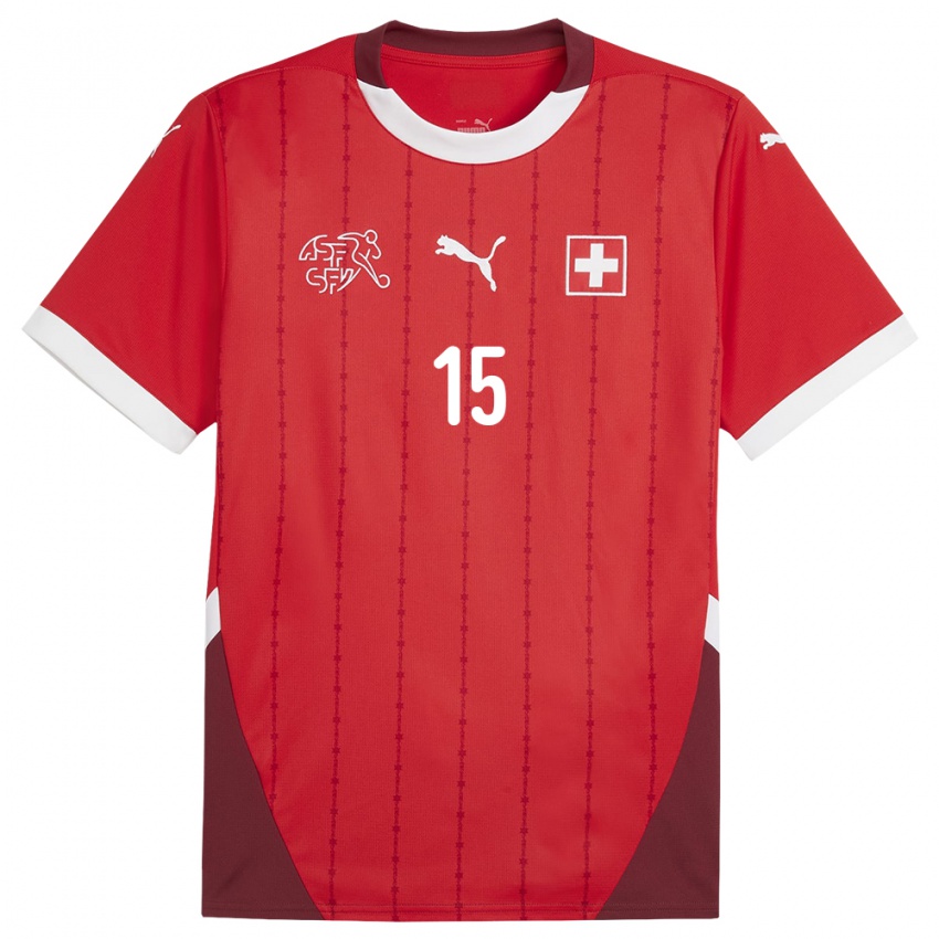 Enfant Maillot Suisse Aurele Amenda #15 Rouge Tenues Domicile 24-26 T-Shirt Suisse