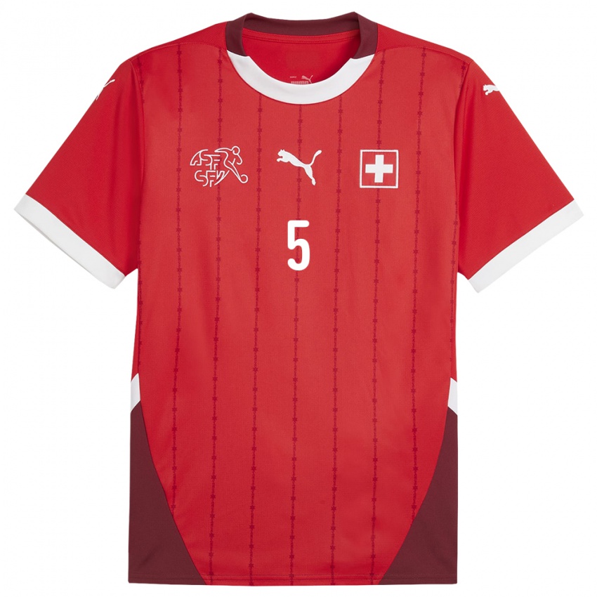 Enfant Maillot Suisse Manuel Akanji #5 Rouge Tenues Domicile 24-26 T-Shirt Suisse