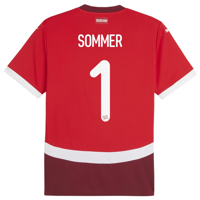 Kinder Schweiz Yann Sommer #1 Rot Heimtrikot Trikot 24-26 T-Shirt Schweiz