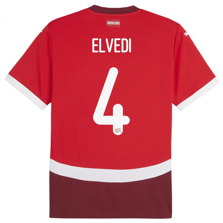 Kinder Schweiz Nico Elvedi #4 Rot Heimtrikot Trikot 24-26 T-Shirt Schweiz