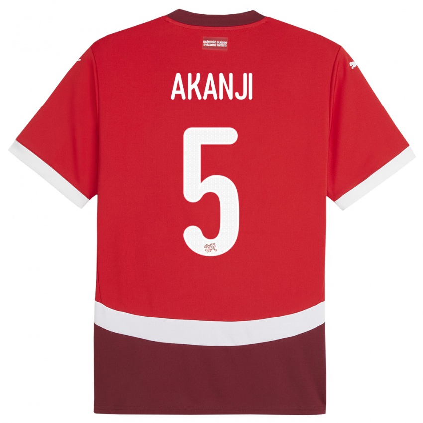 Enfant Maillot Suisse Manuel Akanji #5 Rouge Tenues Domicile 24-26 T-Shirt Suisse