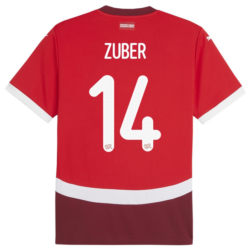 Enfant Maillot Suisse Steven Zuber #14 Rouge Tenues Domicile 24-26 T-Shirt Suisse