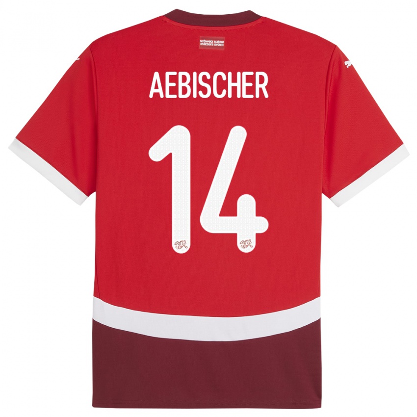 Enfant Maillot Suisse Michel Aebischer #14 Rouge Tenues Domicile 24-26 T-Shirt Suisse
