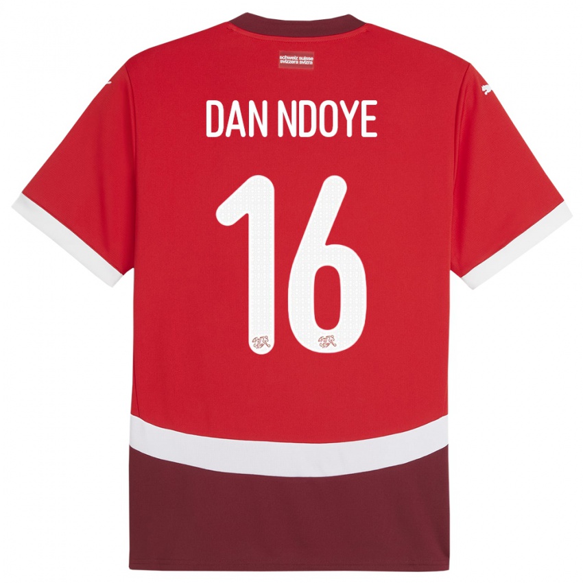 Enfant Maillot Suisse Dan Ndoye #16 Rouge Tenues Domicile 24-26 T-Shirt Suisse