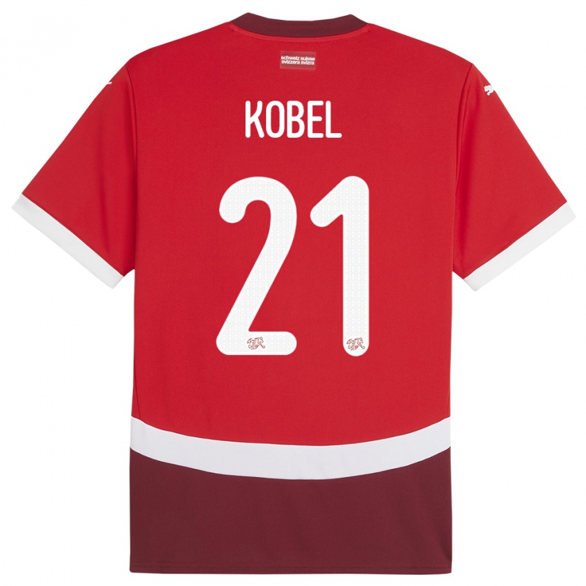 Enfant Maillot Suisse Gregor Kobel #21 Rouge Tenues Domicile 24-26 T-Shirt Suisse