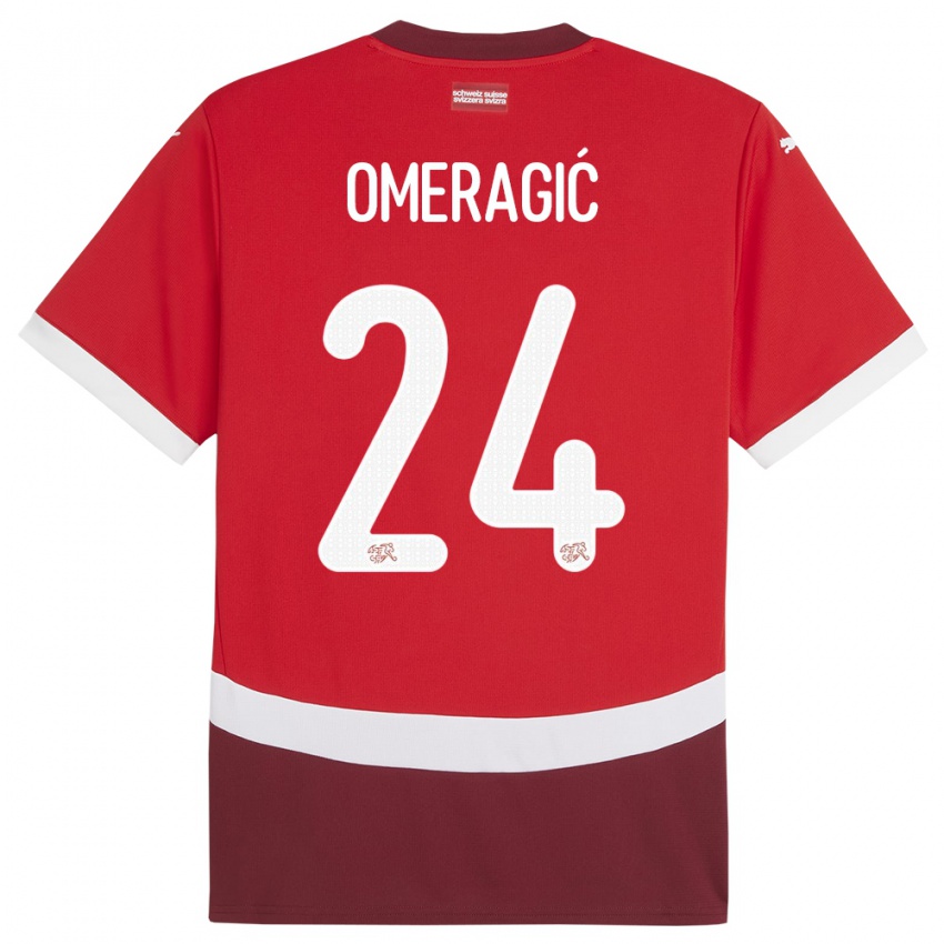 Enfant Maillot Suisse Becir Omeragic #24 Rouge Tenues Domicile 24-26 T-Shirt Suisse