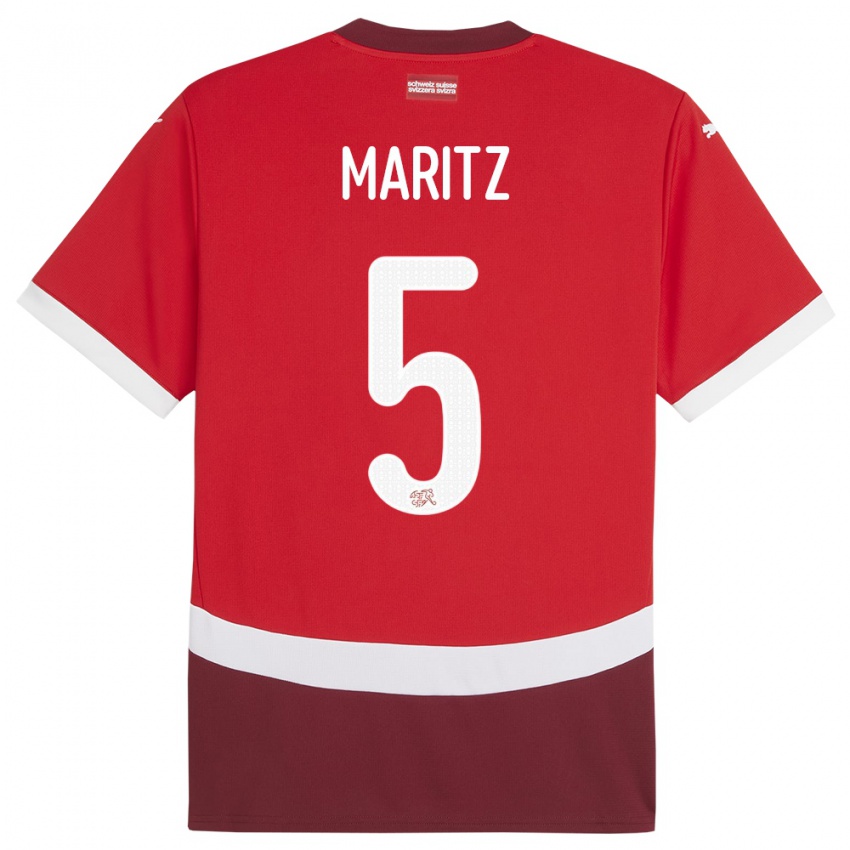 Enfant Maillot Suisse Noelle Maritz #5 Rouge Tenues Domicile 24-26 T-Shirt Suisse