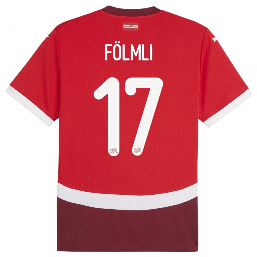 Enfant Maillot Suisse Svenja Folmli #17 Rouge Tenues Domicile 24-26 T-Shirt Suisse