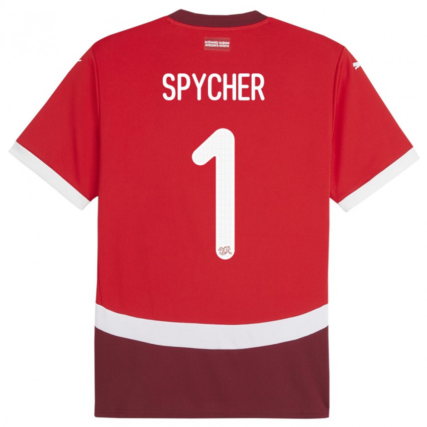 Enfant Maillot Suisse Tim Spycher #1 Rouge Tenues Domicile 24-26 T-Shirt Suisse
