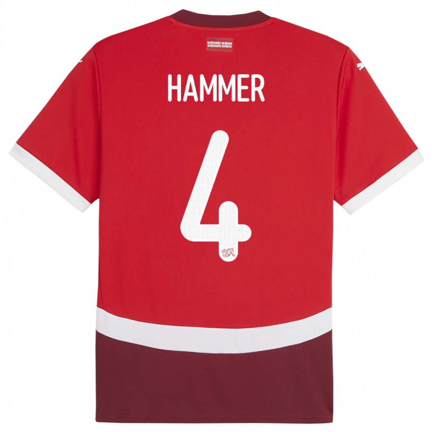 Kinder Schweiz Pascal Hammer #4 Rot Heimtrikot Trikot 24-26 T-Shirt Schweiz