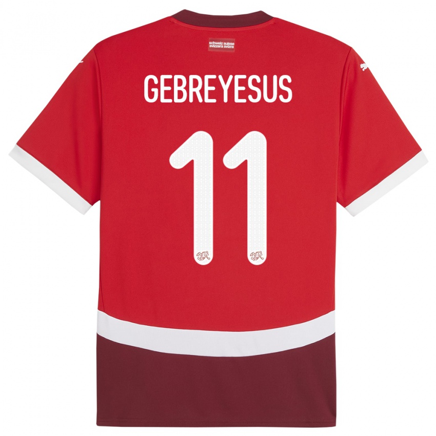 Enfant Maillot Suisse Esey Gebreyesus #11 Rouge Tenues Domicile 24-26 T-Shirt Suisse