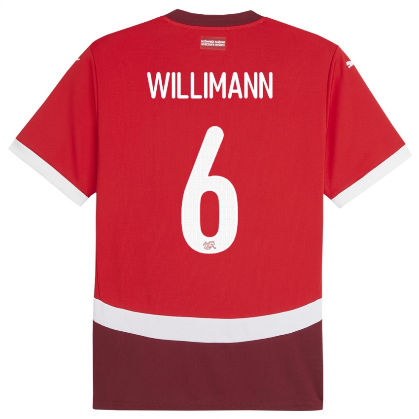 Kinder Schweiz Mauricio Willimann #6 Rot Heimtrikot Trikot 24-26 T-Shirt Schweiz