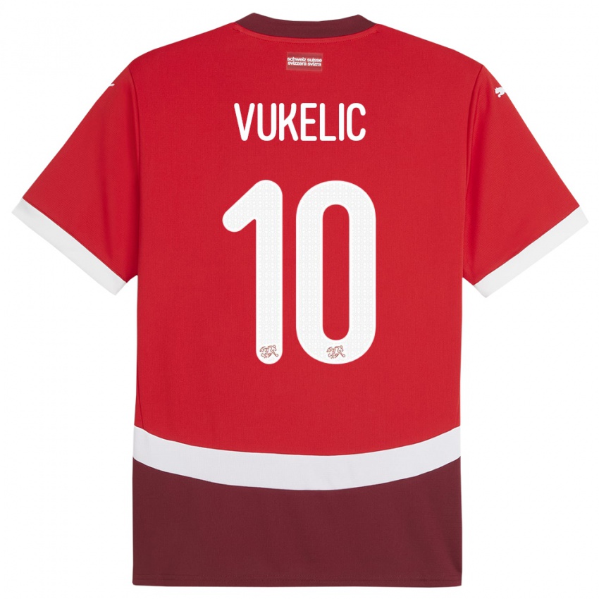Kinder Schweiz Mile Vukelic #10 Rot Heimtrikot Trikot 24-26 T-Shirt Schweiz