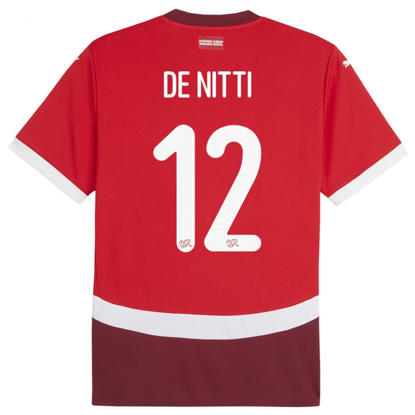 Enfant Maillot Suisse Gianni De Nitti #12 Rouge Tenues Domicile 24-26 T-Shirt Suisse