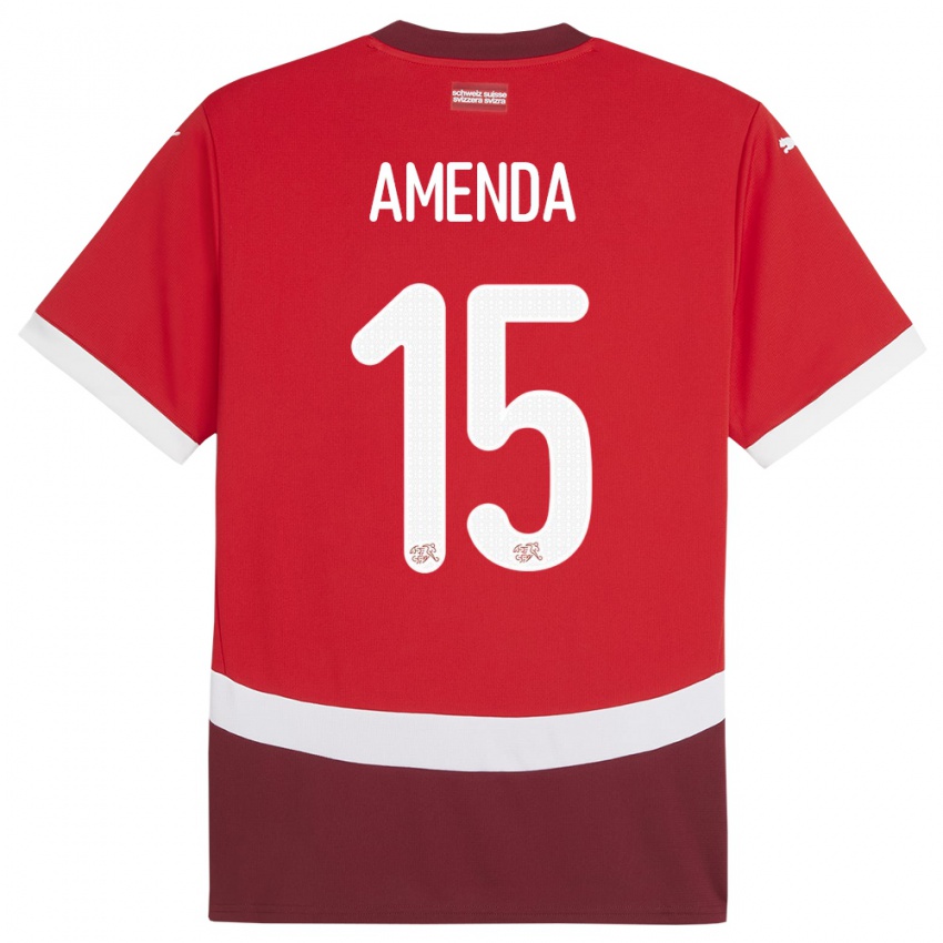 Enfant Maillot Suisse Aurele Amenda #15 Rouge Tenues Domicile 24-26 T-Shirt Suisse