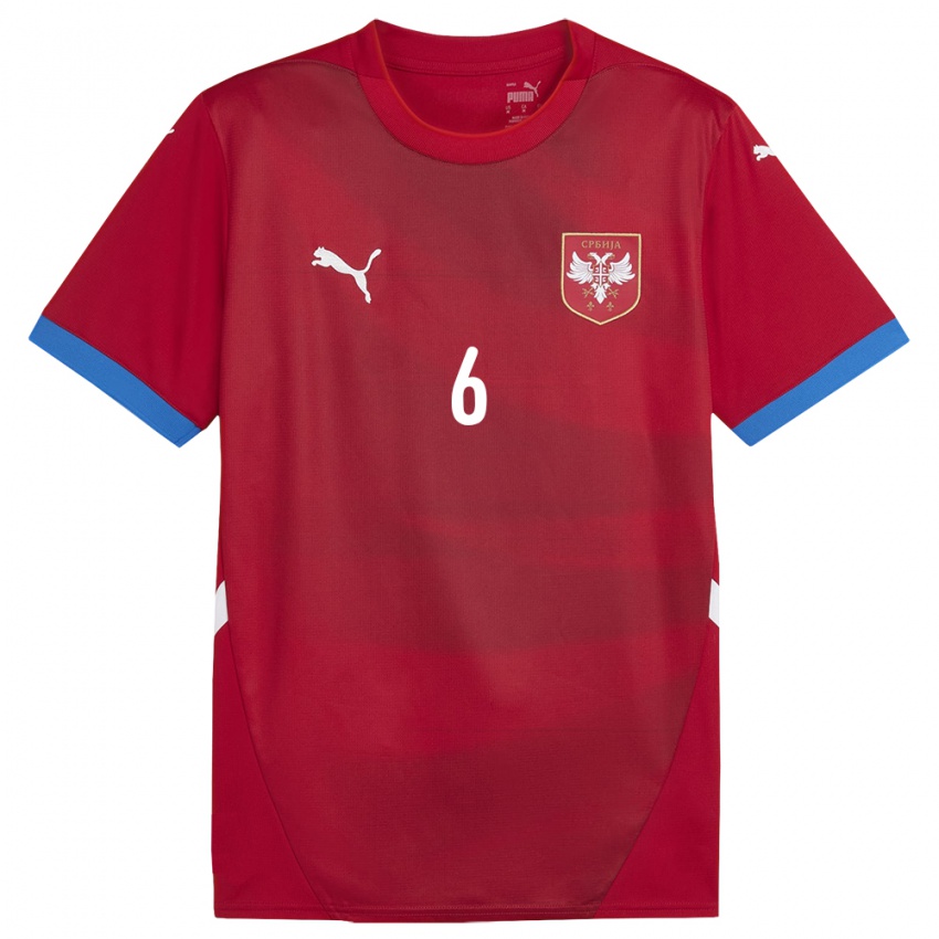 Enfant Maillot Serbie Vojin Serafimovic #6 Rouge Tenues Domicile 24-26 T-Shirt Suisse