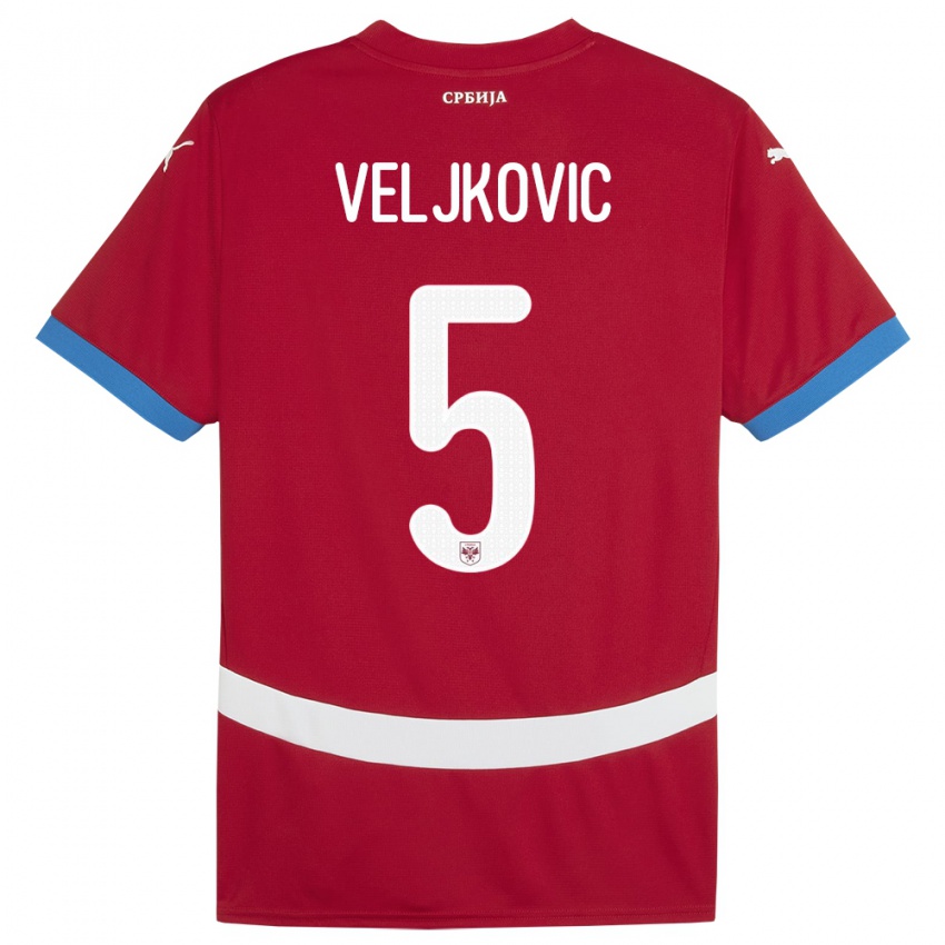 Enfant Maillot Serbie Milos Veljkovic #5 Rouge Tenues Domicile 24-26 T-Shirt Suisse