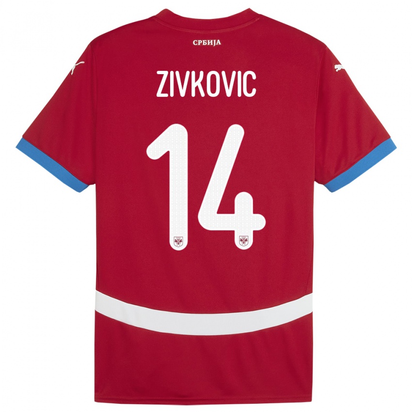 Enfant Maillot Serbie Andrija Zivkovic #14 Rouge Tenues Domicile 24-26 T-Shirt Suisse
