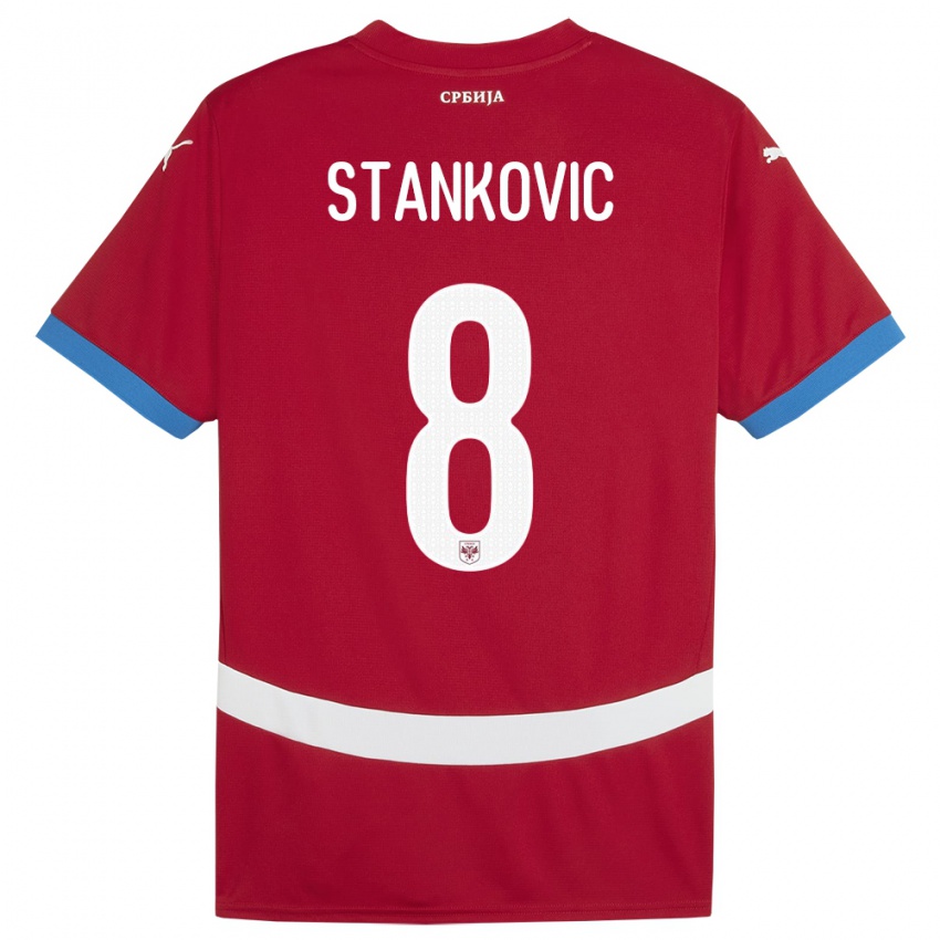 Enfant Maillot Serbie Nikola Stankovic #8 Rouge Tenues Domicile 24-26 T-Shirt Suisse