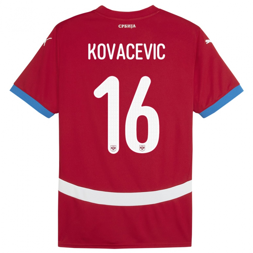 Enfant Maillot Serbie Bojan Kovacevic #16 Rouge Tenues Domicile 24-26 T-Shirt Suisse
