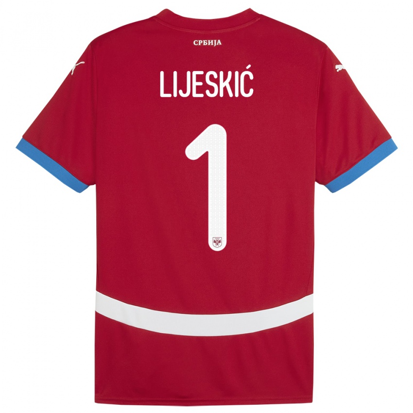 Enfant Maillot Serbie Luka Lijeskic #1 Rouge Tenues Domicile 24-26 T-Shirt Suisse