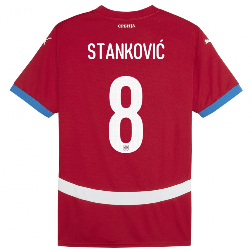 Enfant Maillot Serbie Aleksandar Stankovic #8 Rouge Tenues Domicile 24-26 T-Shirt Suisse