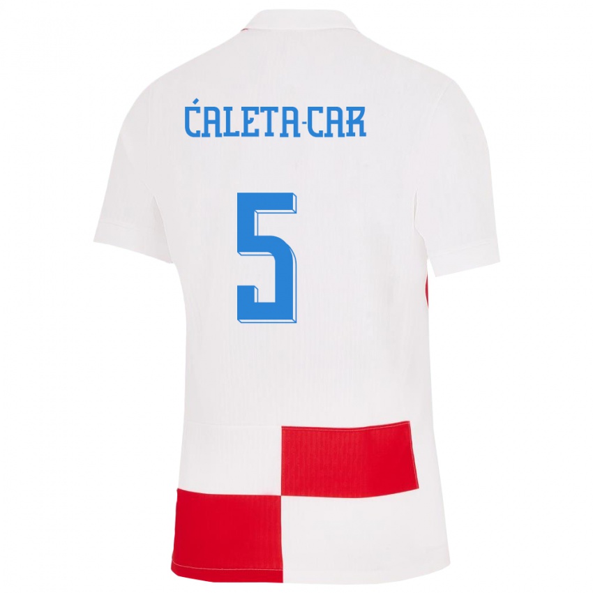 Enfant Maillot Croatie Duje Caleta Car #5 Blanc Rouge Tenues Domicile 24-26 T-Shirt Suisse